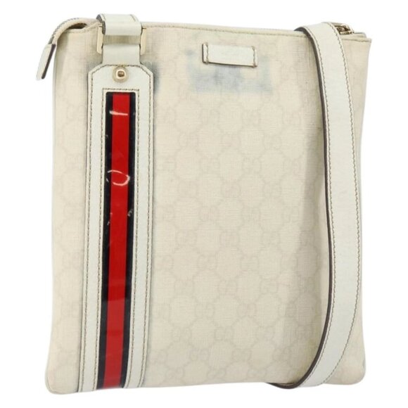 GUCCI GG Canvas Sherry Line Shoulder Bag PVC White Red Navy 153244 Auth ep11420 - Picture 2 of 16